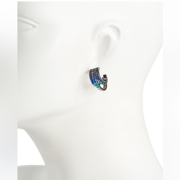 LAST CHANCE KURT GEIGER LONDON 3 Row Pave Hoop Earrings - Picture 4 of 5